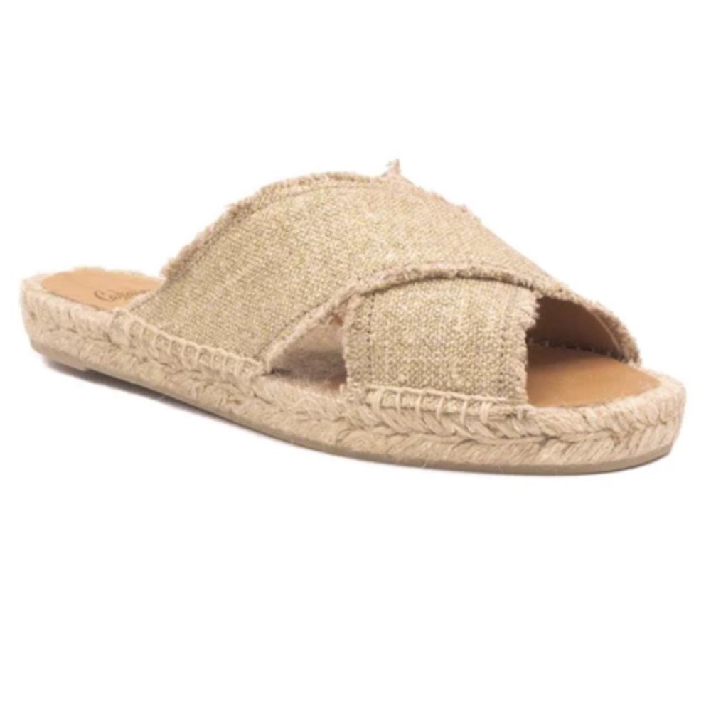 Castener Palerma Crisscross Espadrilles in Natural/Gold Canvas Size 38 7.5